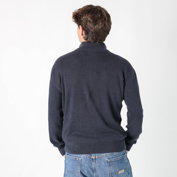Navy Blue 90s Polo Ralph Lauren Quarter Zip Knit Sweatshirt (XL)